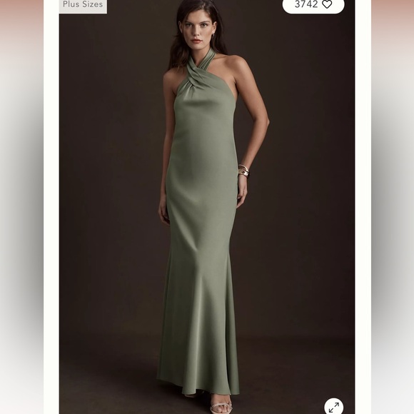 BHLDN Dresses & Skirts - Anthropology BHLDN Ruby Twist Halter Satin Gown. Size 8. Green (Moss) color. EUC